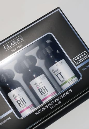Clara's New York Nature's Best Kept Secrets Facial Serum Gift Set, Three Full Size Tea Tree and Rosehip Oil Face Serums, Moisturises and Repairs Skin Barrier 3 x 30ml