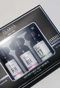 Clara's New York Nature's Best Kept Secrets Facial Serum Gift Set, Three Full Size Tea Tree and Rosehip Oil Face Serums, Moisturises and Repairs Skin Barrier 3 x 30ml