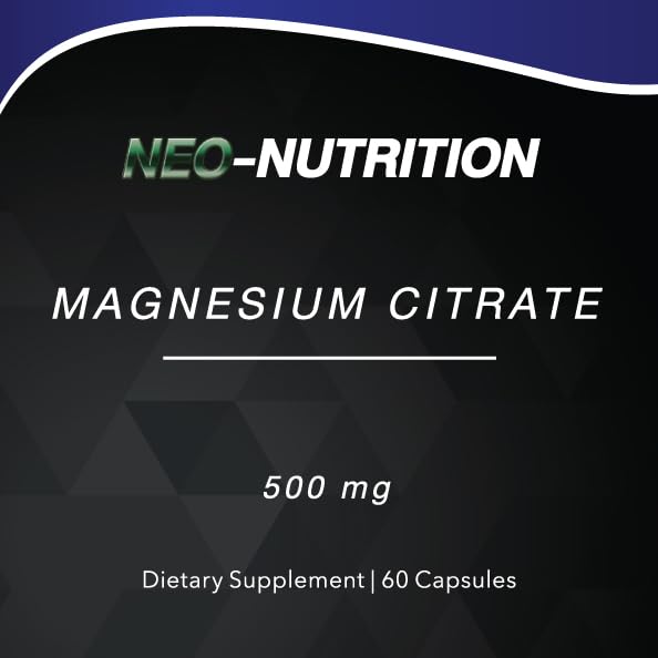 NEO-NUTRITION Magnesium Citrate 500MG for Calm, Relaxation, Constipation & Digestion Health Support | High Absorption Supplement with Elemental Magnesium Oxide | Non-GMO, Soy-Free | 60 Capsules