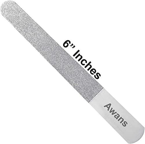 Awans Diamond Deb Nail File, Double Sided Diamond Dust Coating. 6 Inches Reusable Stainless Steel (Nail File - 1)