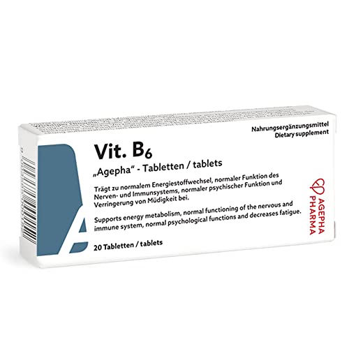 Vitamin B6 by AGEPHA Pharma | 20mg Pyridoxine Tablets | Vitamin B6 Deficiency Tablets for Diabetics and Pregnant | Specially Micronized for Easy Intake | 20 Tablets | Highest Grade EU Quality