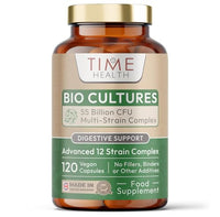 Time Health Bio Cultures Complex – 55 Billion CFU – Advanced 12 Strain Probiotic Formula - Digestion, Immunity & Cognitive Support – Vegan Probiotics – UK Made