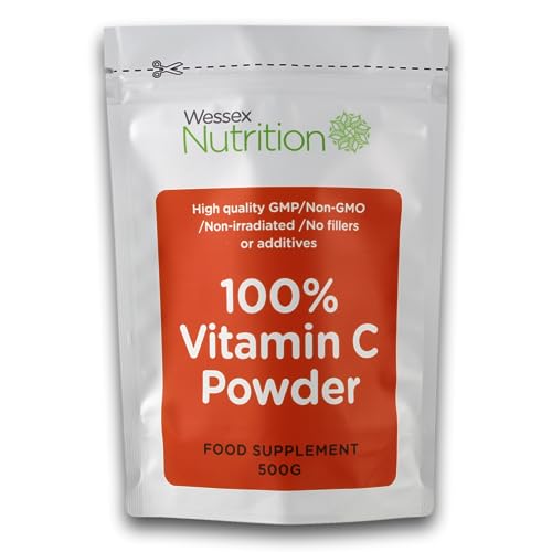 Nutristrength Pure Vitamin C Powder - 100% Ascorbic Acid Vitamin C Powder, Pharmaceutical Grade - Nothing Added, Non GMO & Made in The UK (500g) 12 Months Shelf Life.