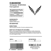 REDWELLS D Mannose Capsules - UTI Support - 1000mg Per Serving NO ADDITIVES! (120)