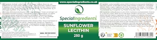 SPECIAL INGREDIENTS Sunflower Lecithin Powder 250g Premium Quality, Vegan, Non-GMO, Gluten Free – Recyclable Container
