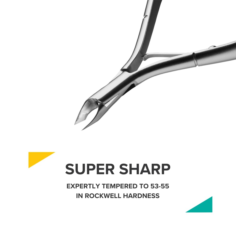 Rui Smiths Cuticle Nippers, Professional, Stainless Steel, Spanish Handle, Box Joint, Matte Chrome Plated, Single Spring (4mm Jaw/Quarter Jaw)