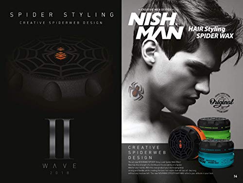 NISHMAN Hair Styling Wax, Spider Wax Blackwidow S1, 150 ml | Natural Shine | Ultra High Strong Hold | Edge Control | Hair Clay Wax | Wax Stick Hair | Men's Hair Gel | Hair Gel for Men (Blackwidow S1)