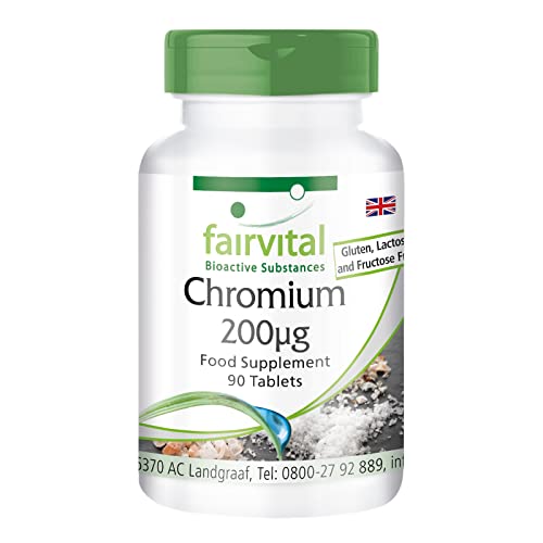Fairvital | Chromium 200mcg from Chromium picolinate - Bulk Pack for 3 Months - HIGH Dosage - Vegan - 90 Tablets