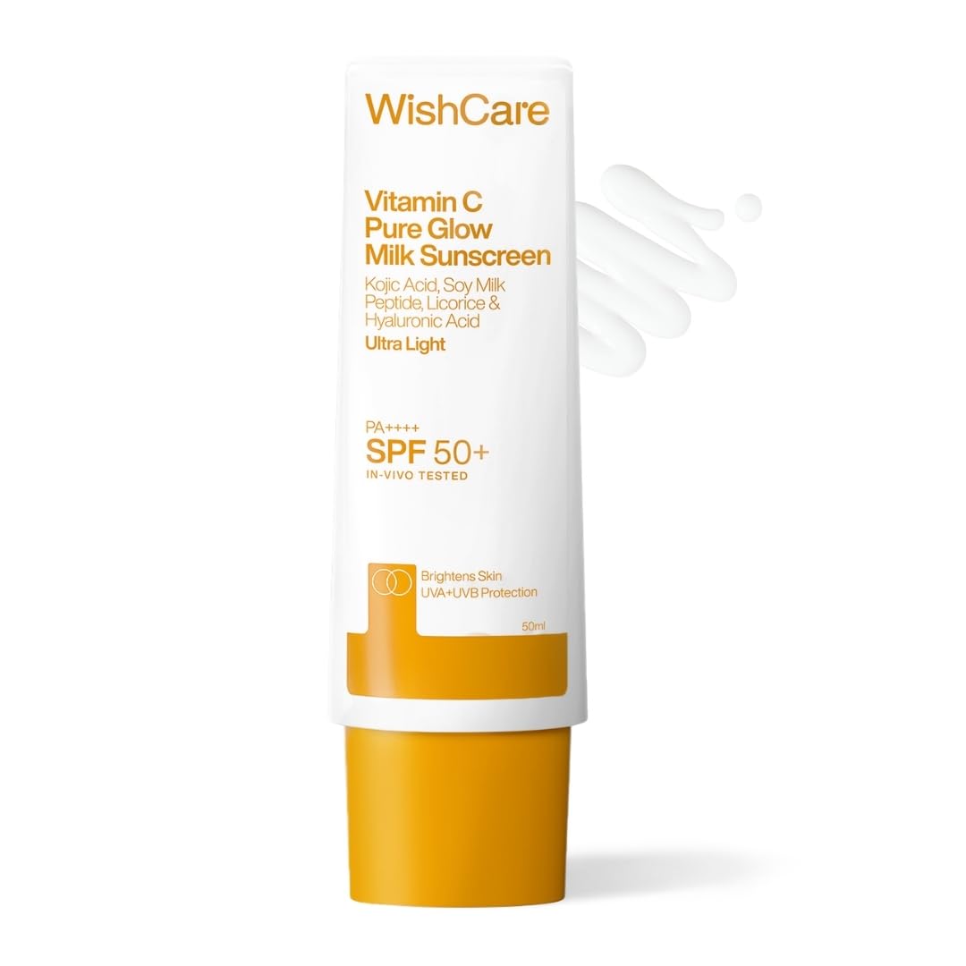 WishCare Vitamin C Pure Glow Milk Sunscreen SPF 50 PA++++ for Glowing Skin - Broad Spectrum Light Weight Sunscreen SPF 50 for Dry Skin & Oily Skin 50g