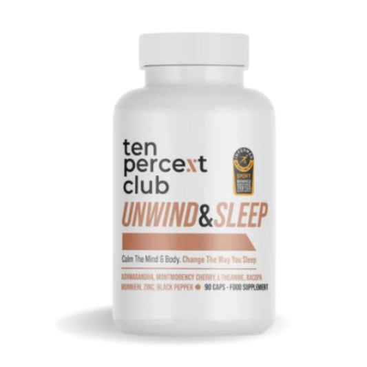 The Ten Percent Club - Unwind & Sleep | Mushroom Complex Capsules | Sleep & Stress Relief Supplement with Ashwagandha, L-Theanine, Bacopa Monnieri, Zinc | Natural Sleeping Aid | 90 Capsules
