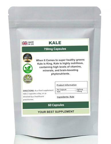Your Best Supplement Kale Capsules 750mg 100% Natural (Pure no additive or fillers) Superfood, Detox (60)