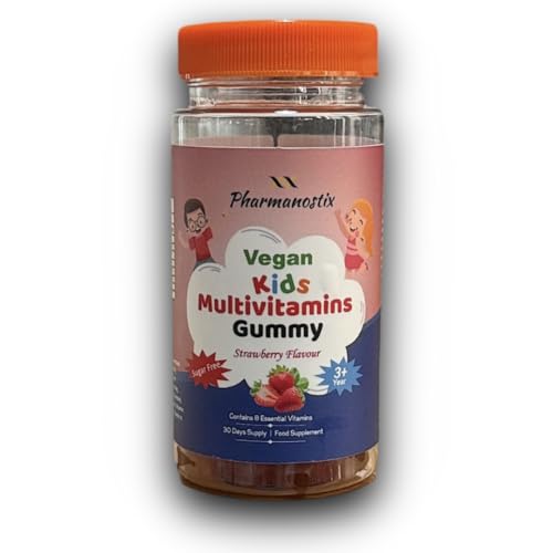 Pharmanostix Kids Multivitamins Gummies, Sugar-Free, 30 Vegan Gummies, Strawberry Flavour, Bear-Shaped, Vitamins A, C, D, B6, B12, Zinc & Selenium,