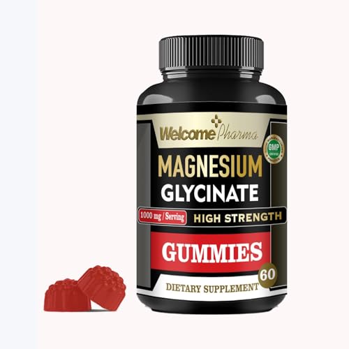 Welcome Pharma Pure Magnesium Glycinate Gummies — High Strength 1000mg/Serving for Muscle Relaxation, Sleep Support & Stress Relief — Vegan, Non-GMO, Gluten-Free, Lab Tested (60 Gummies)