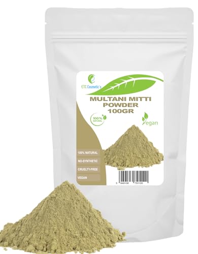 ETC Cosmetic`s Multani mitti clay - 100 gr - DIY Face Masks, Body Mask, Hair Mask, Soft Peels and Scrubs, Soap Making, Anti-Ageing & Skin firming, Natural And Chemical Free
