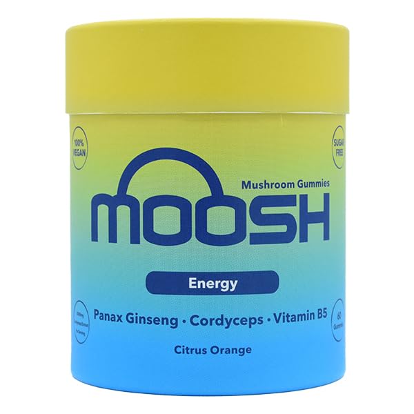 Moosh Mushroom Gummies 3000mg - 60 Gummies (Reishi, Lions Mane, Chaga, Coryceps) Sugar Free, 100% Vegan (Energy (Cordyceps))