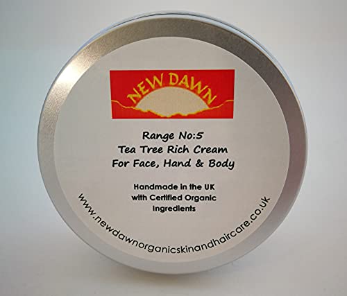 New Dawn Organic Natural Tea Tree Rich Cream/Moisturiser for Dry skin - Range No.5 - Made with Coconut, Rosehip and Starflower Oil (250ml)