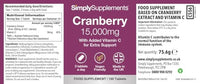 Simply Supplements Cranberry 15,000mg Tablets | High Strength Cranberry Extract | Vegan & Vegetarian Friendly | Now with Vitamin C for Immune Support | 360 Tablets = Up to 12 Months's Supply | Manufactured in The UK