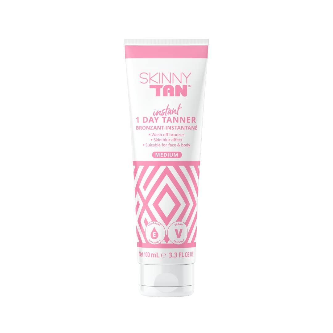 SKIN & TAN 1 Day Instant Tanner 100ml - Wash Off Body Bronzer for Face & Body - Non-Transfer, Smudge-Proof, Quick Tan Lotion - Sunless Fake Tan (Medium)