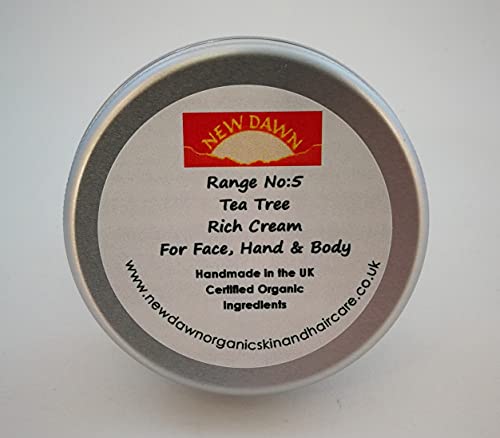New Dawn Organic Natural Tea Tree Rich Cream/Moisturiser for Dry skin - Range No.5 - Made with Coconut, Rosehip and Starflower Oil (75ml)