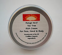 New Dawn Organic Natural Tea Tree Rich Cream/Moisturiser for Dry skin - Range No.5 - Made with Coconut, Rosehip and Starflower Oil (75ml)