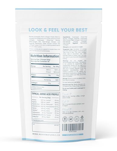 Revive Naturals Multi Collagen Protein Powder (1kg) - Types I, II, III, V & X - Hydrolyzed Grass Fed Bovine, Wild Caught Fish, & Free-Range Chicken & Eggshell Collagen. Non-GMO, Halal.