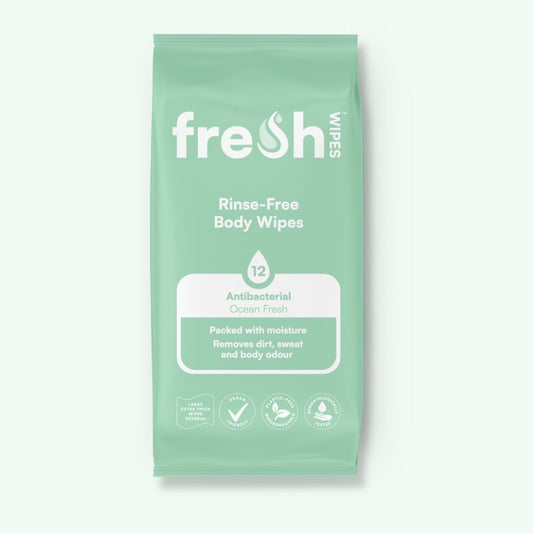 freshWIPES FreshWipes Antibacterial Body Wet Wipes For Adults 1 Pack (12 Wipes) - Ocean Fresh Scent - Extra Large Biodegradable - Dermatologically Tested & Suitable for Elderly or Disabled - Great for Camping