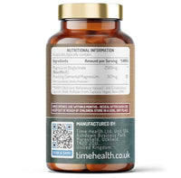 Time Health Magnesium Bisglycinate – 307mg Elemental Magnesium – Superior Absorption NovoMin® Magnesium Glycinate – 120 Capsules – UK Made to GMP & HACCP Standards – Zero Additives – Pullulan