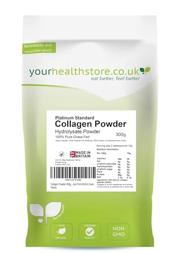 yourhealthstore Collagen Powder 300g, 100% Pure Unflavoured, Grass Fed, Platinum Standard, Bovine, Made in Britain from British Cows.
