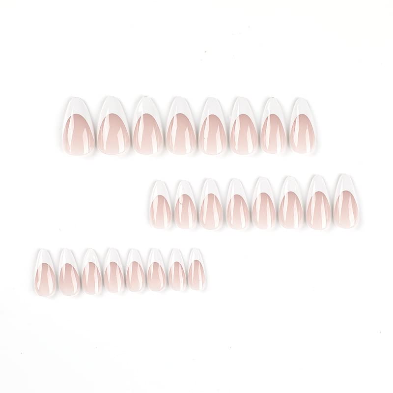 Maggidea French Tip False Nails, French Stick on Nails, 24pcs Strong Almond Style Press On Nails with Glue Elegant White Tips Design Fake Nails for Women Girls (Almond- Pink)
