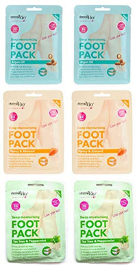 Derma V10 Foot Pack Mask (6 Pack) Deep Moisturising (Tea Tree & Peppermint, Honey & Almond, Argan Oil)