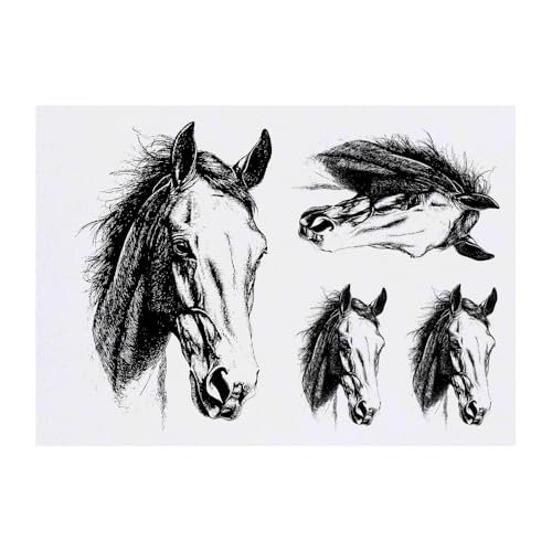Azeeda 4 x 'Horse Portrait' Temporary Tattoos - Water Resistant, Skin-Safe, Non-Toxic Transfers, Mixed Sizes (TO00082082)