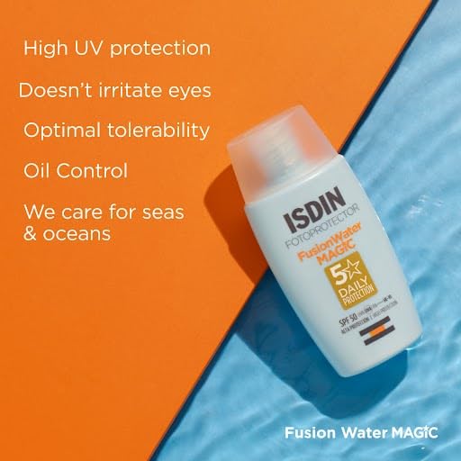 ISDIN Fusion Water Magic SPF50 50ml | Daily facial sun cream | Ultra-light texture (Pack of 1)