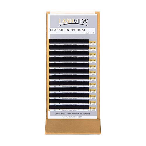 LASHVIEW Eyelash Extensions, Premium Single & Classic Individual Lashes, 0.15 Thickness C 15mm, Natural Semi-Permanent, Soft Application-Friendly