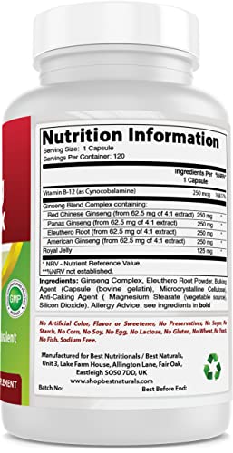Best Naturals Ginseng Complex 1000 mg 120 Capsules (120 Count (Pack of 1))
