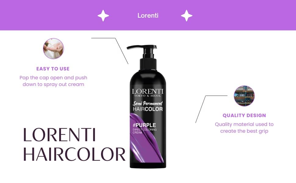 Lorenti Semi Permanent Direct Coloring Cream | Long Lasting Hair Colour Result | Purple 250ml