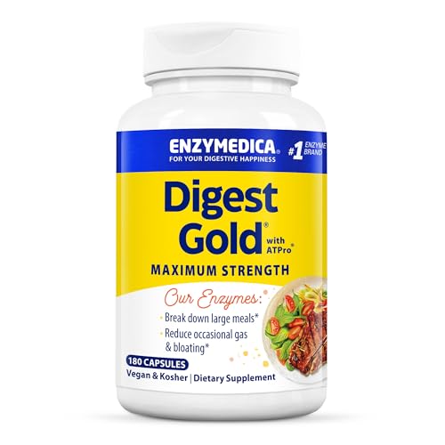Enzymedica - Digest Gold with ATPro, Daily Digestive Support Supplement with Enzymes and ATP, 180 Capsules