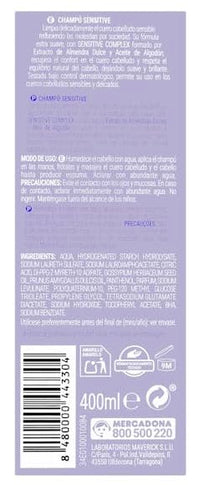 Dermo Sensitive Shampoo 400 ml. Sensitive scalp with Sweet Almond Extract and Cotton Oil. Deliplus