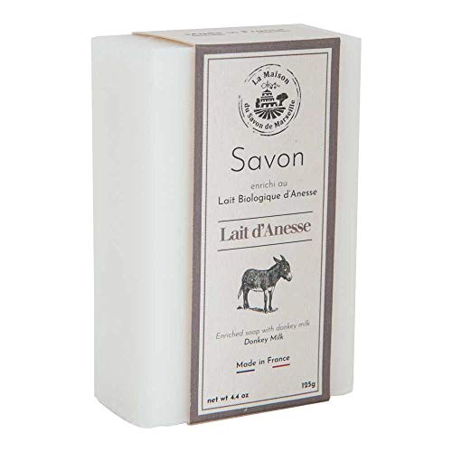 LA MAISON DU SAVON Maison du Savon de Marseille - French Soap Made with Fresh Organic Donkey Milk - Moisturising with Shea Butter for Soft Skin - 125g Bar - Set of 3