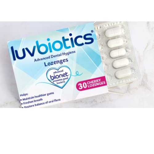Luvbiotics Cherry Lozenges with Probiotics & Xylitol Promotes Good Bacteria for Healthy Gums, Fresh Breath & Cavity Protection. No Artificial Colours/preservatives. 3 Pack of 30's