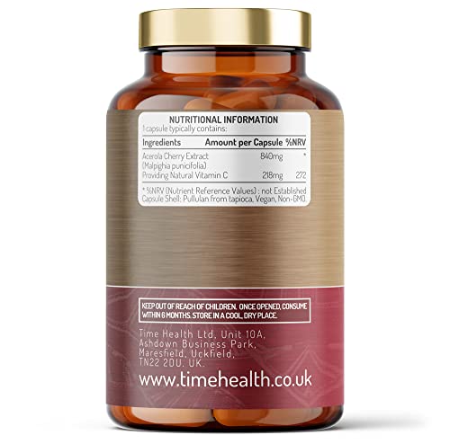 Acerola Cherry Extract Capsules - Natural & Wholefood Vitamin C - UK Manufactured - Zero Stearates or Flow Agents (120 Capsule Pouch)