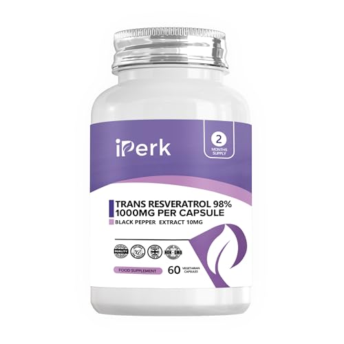 iperk Trans Resveratrol 1000 mg (Per Capsule) 60 Vegan Capsules Non GMO Made in The UK in HACCP ACCREDITED Facilities