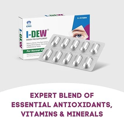 I-Dew Vision Pro Supplement 120 tablets - Lutein Natural Eye Supplement - Zeaxanthin, Astaxanthin, Bilberry Extract, Vitamins A, B12 & Zinc for Normal Vision - 4 Pack(1 Tablet per Day, 4 Month Supply)