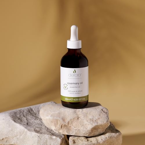 Derora Rosemary Oil for Hair & Skin | Essential Oil | 100% Pure, Undiluted | Rosemary Oil for Hair, Damaged Hair, Hair Loss, Dry Skin, Face, Scalp (120ml)