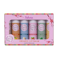 Generic Sakura Organic Lip Balm Set, 100% Natural, 6 Flavours - Strawberry, Citrus, Vanilla, Mint Burst, Beeswax and Coconut