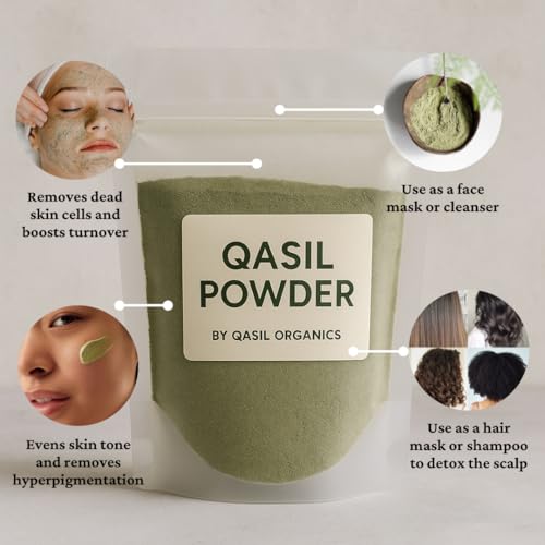 Organic Qasil Powder Natural Somali Face and Hair Cleanser for All Skin Types, Brightening, Exfoliating, Hydrating, and Detoxifying by Qasil Organics (150g)