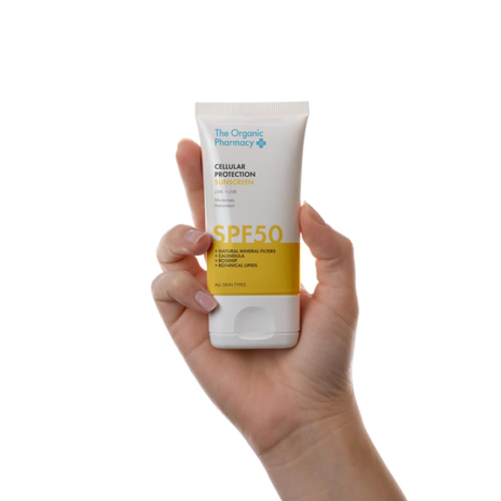 The Organic Pharmacy Cellular Protection Sunscreen SPF 50, 40ml - Broad Spectrum Protection, Moisturise, With Natural Mineral Filters, Calendula, Rosehip, Organic 17.6%, Natural 83.1%