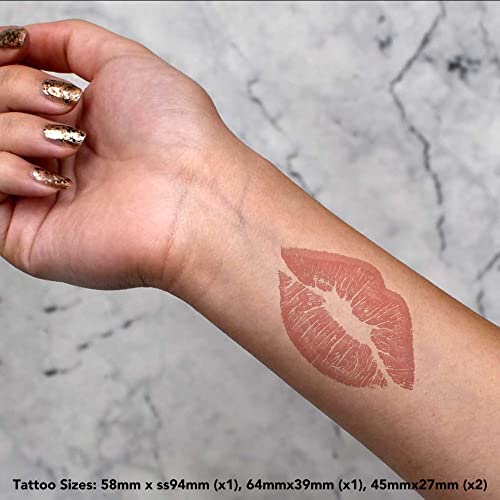 Azeeda 4 x 'Pink Lipstick Kiss' Temporary Tattoos - Water Resistant, Skin-Safe, Non-Toxic Transfers, Mixed Sizes (TO00057702)