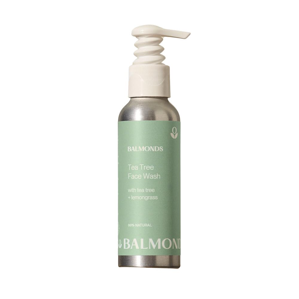 Balmonds Tea Tree Face Wash - 99% Natural Foaming Cleanser with Lemongrass for Sensitive, Breakout-Prone Skin and face wash for acne prone skin, Vegan, Paraben-Free, 125ml