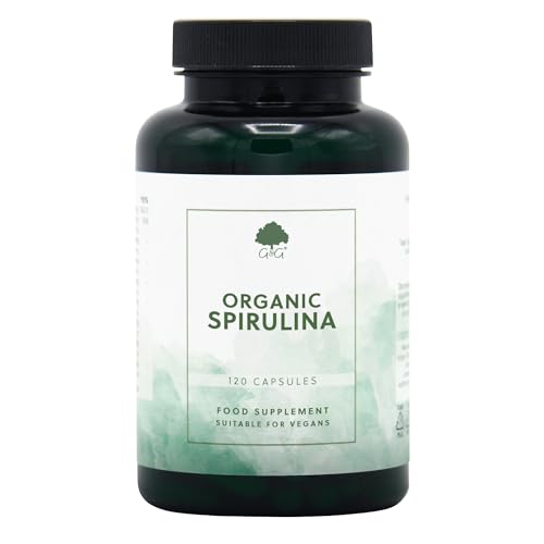 Organic Spirulina Powder Capsules 500mg - 120 Vegan Capsules - Organically Grown in the Mongolian Plateau - Non-GMO, Made in the UK - G&G Vitamins