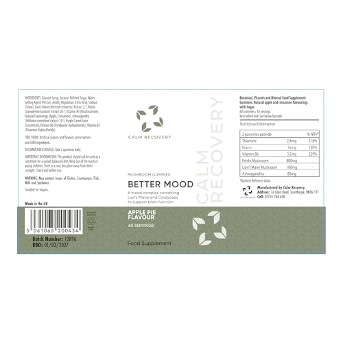 Calm Recovery Better Mood Mushroom Gummies 60 Servings with Lion's Mane and Cordyceps, Advanced Functional Mushroom Complex, Mushroom Supplement, to Support Brain Function